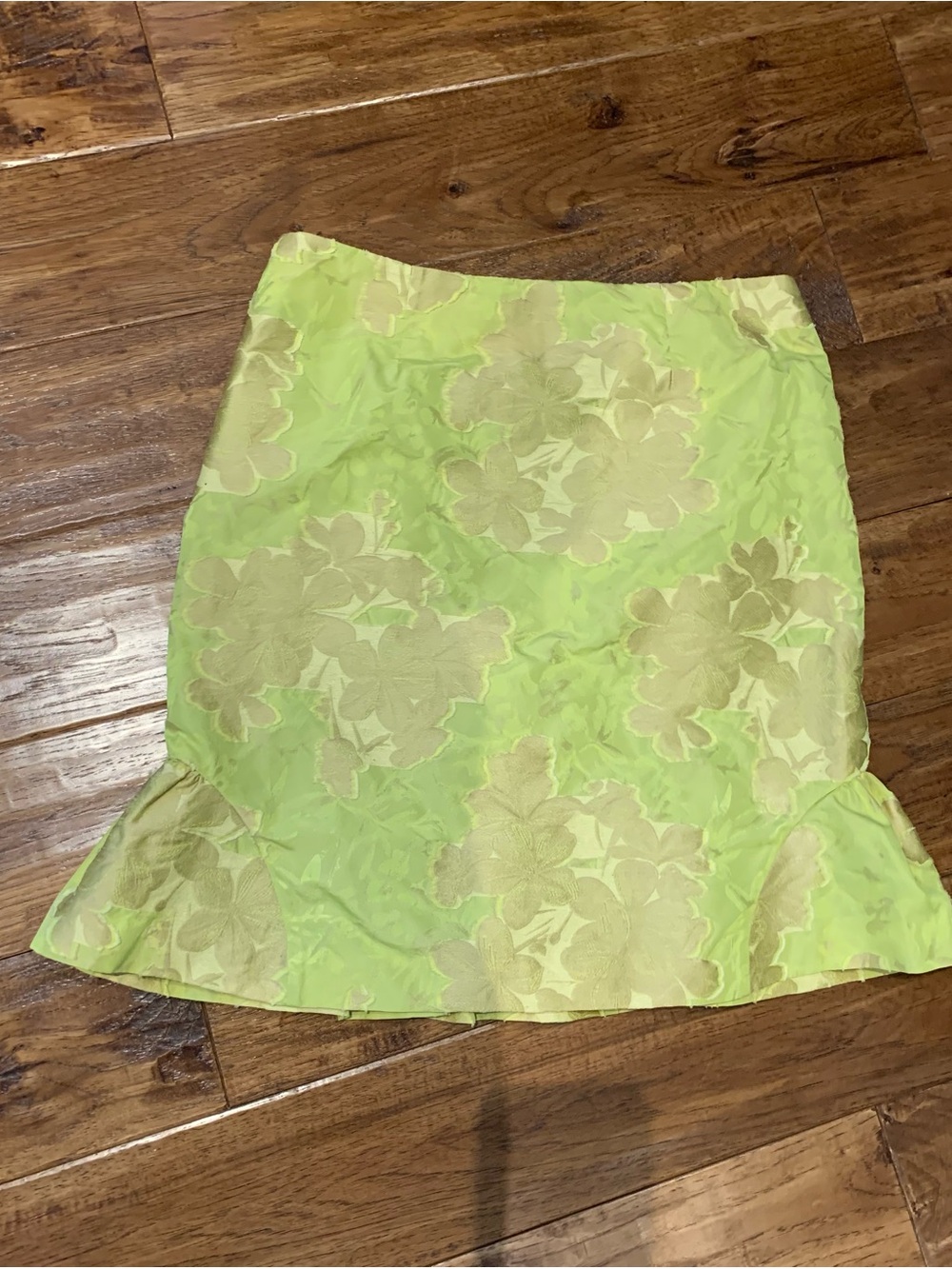 Anthropologie Leifsdottir Lime Green Floral Jacquard Mini Skirt